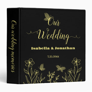 Romantic elegant gold floral black photo album binder