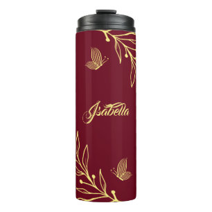Romantic elegant gold floral maroon  thermal tumbler