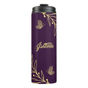 Romantic elegant gold floral purple thermal tumbler