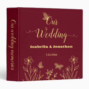 Romantic elegant gold flower burgundy photo album binder