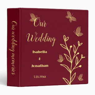 Romantic elegant gold flower burgundy photo album binder