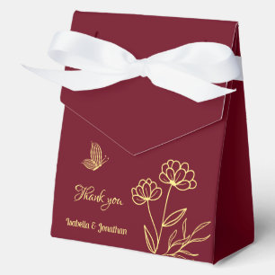 Romantic elegant gold flower burgundy wedding favor box