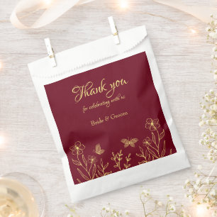 Romantic elegant gold flower burgundy wedding favour bag