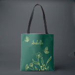 Romantic elegant gold flower emerald green tote bag<br><div class="desc">Unique simple tote bag featuring romantic and elegant gold flowers on emerald green background
FOR MORE MATCHING PRODUCTS click on the collection above or contact me.</div>