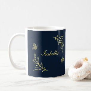 Romantic elegant gold flower navy coffee mug