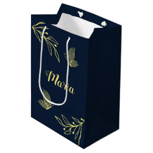 Romantic elegant gold flower navy wedding medium gift bag
