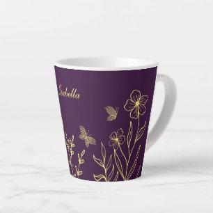 Romantic elegant gold flower purple latte mug