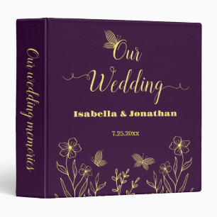 Romantic elegant gold flower purple photo album binder