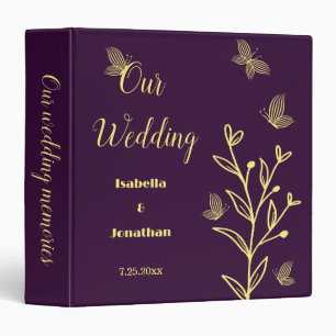 Romantic elegant gold flower purple photo album binder