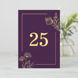 Romantic elegant gold flower purple table number 