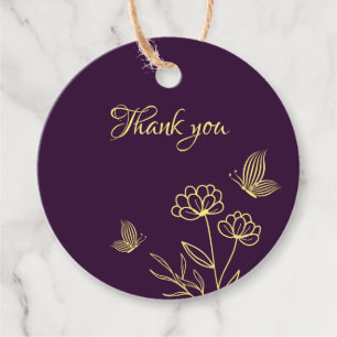 Romantic elegant gold flower purple wedding favour tags
