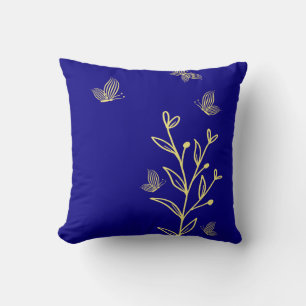Romantic elegant gold flower royal blue throw pillow