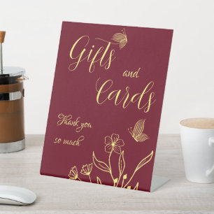Romantic elegant gold flower wedding gift & cards pedestal sign
