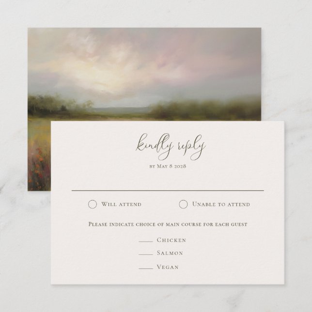 Romantic Elegant Impressionist Landscape Wedding RSVP Card (Front/Back)