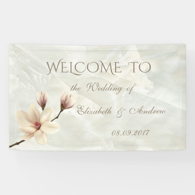Romantic Elegant Magnolia, Marble  Wedding Banner (Horizontal)