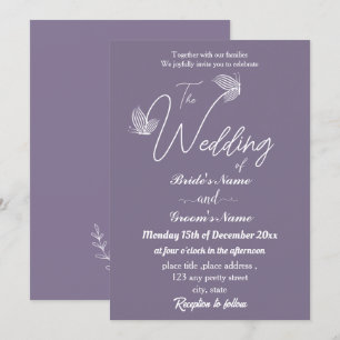 Romantic elegant mauve butterflies wedding invitation