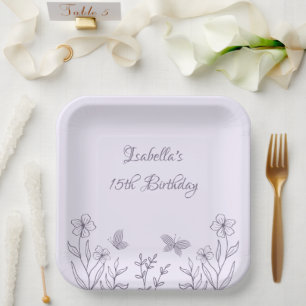 Romantic elegant mauve floral paper plate
