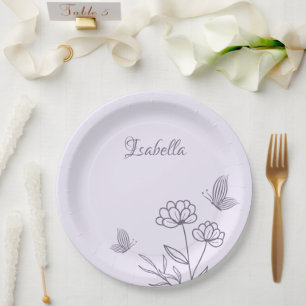 Romantic elegant mauve floral paper plate