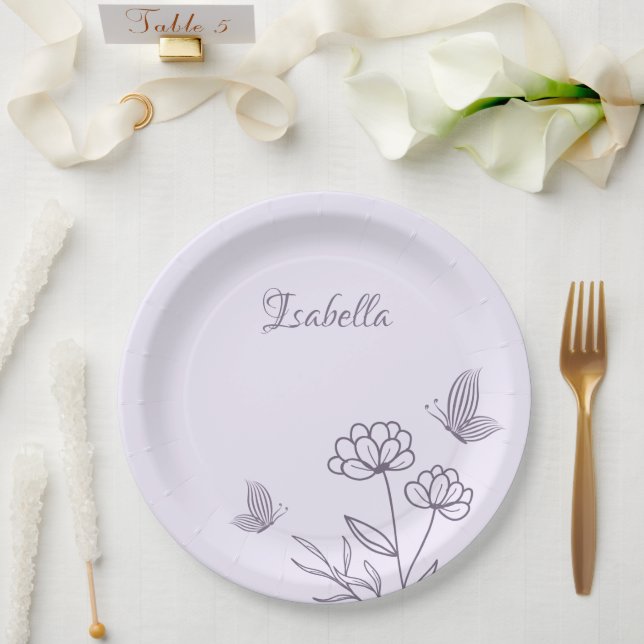 Romantic elegant mauve floral  paper plate (Wedding)