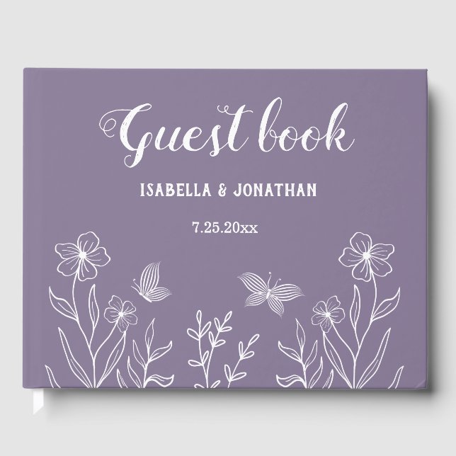 Romantic elegant mauve floral wedding guest book (Front)