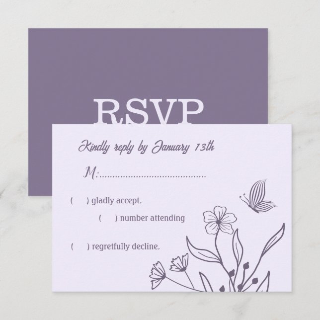 Romantic elegant mauve floral wedding RSVP card (Front/Back)