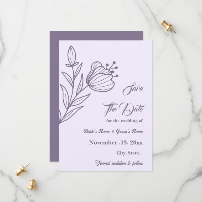 Romantic elegant mauve floral wedding save the date (Front/Back In Situ)