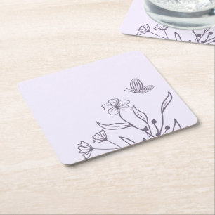 Romantic elegant mauve floral wedding square paper coaster