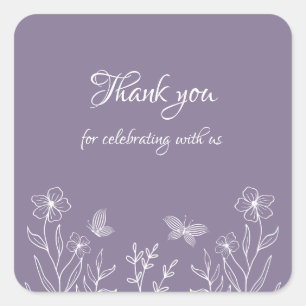 Romantic elegant mauve floral wedding square sticker