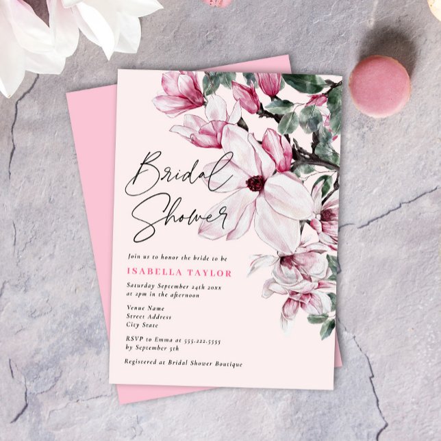 Romantic Elegant Minimal Pink Floral Bridal Shower Invitation (Creator Uploaded)