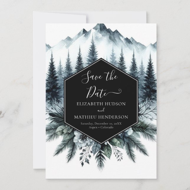 Romantic Elegant Mountain Wedding Save The Date (Front)