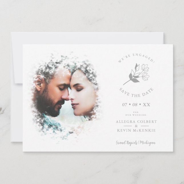 Romantic Elegant Overlay Misty Effect Photo  Save The Date (Front)