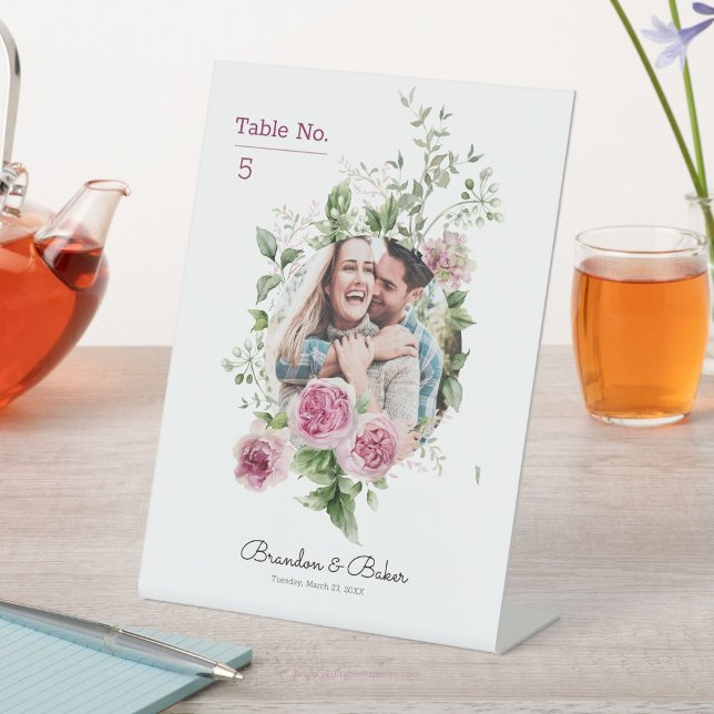 Romantic Elegant Photo Wedding Table Numbers Pedestal Sign (Elevate your tables with timeless romance. adds a personalized touch to every moment.)
