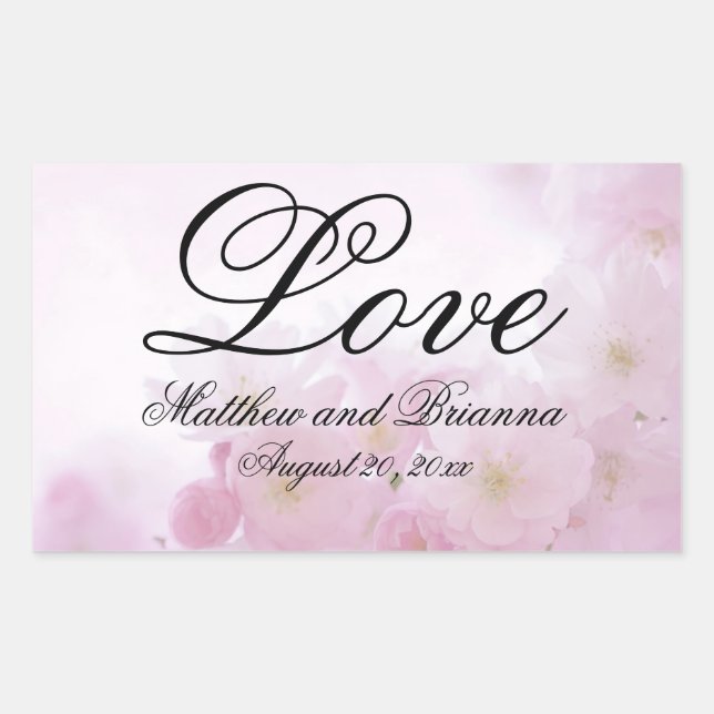 Romantic Elegant Pink Floral Love Wedding Sticker (Front)