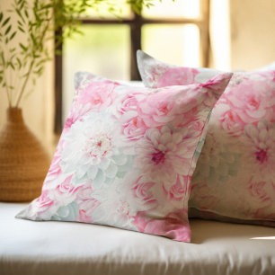 Romantic Elegant Pink Floral Painted Throw Pillow