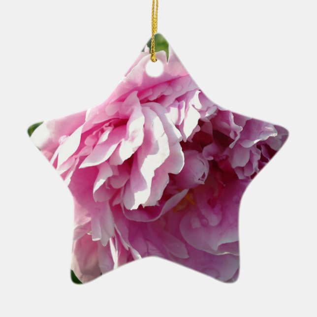 Romantic elegant pink floral Pink Peonies Ceramic Ornament (Front)