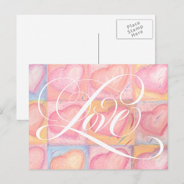 Romantic Elegant Pink Pastel Love Heart Lettering Postcard (Front/Back)