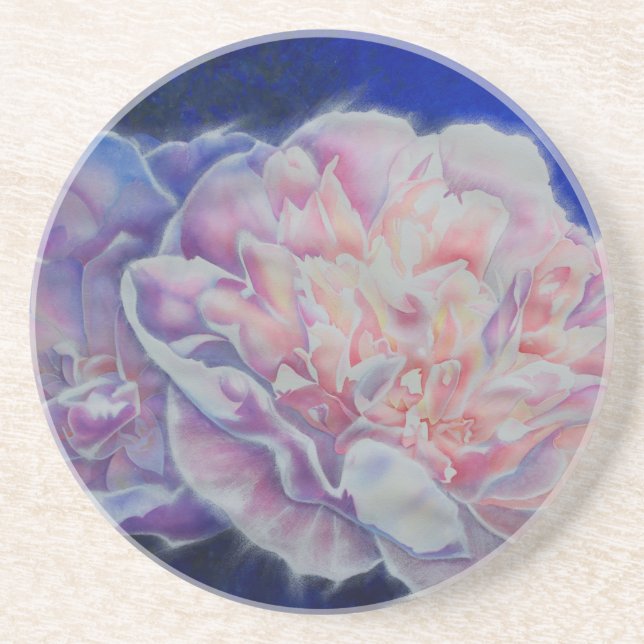 Romantic elegant pink white blue pastel watercolor coaster (Front)