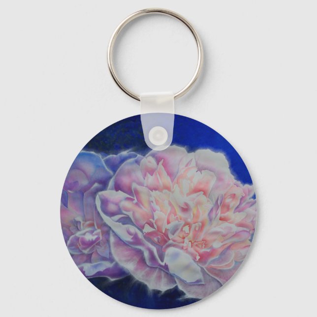 Romantic elegant pink white blue pastel watercolor keychain (Front)