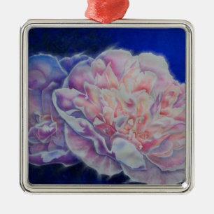Romantic elegant pink white blue pastel watercolor metal ornament