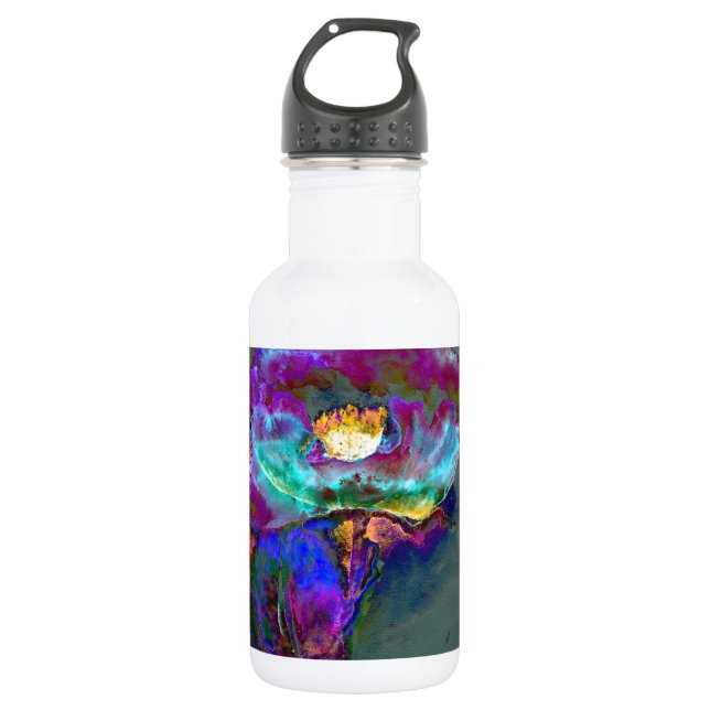 Romantic elegant purple teal flower painting 532 ml water bottle (Front)