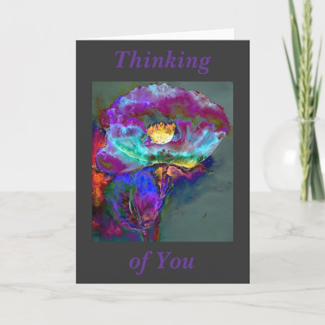 Romantic elegant purple teal flower painting card (Front)