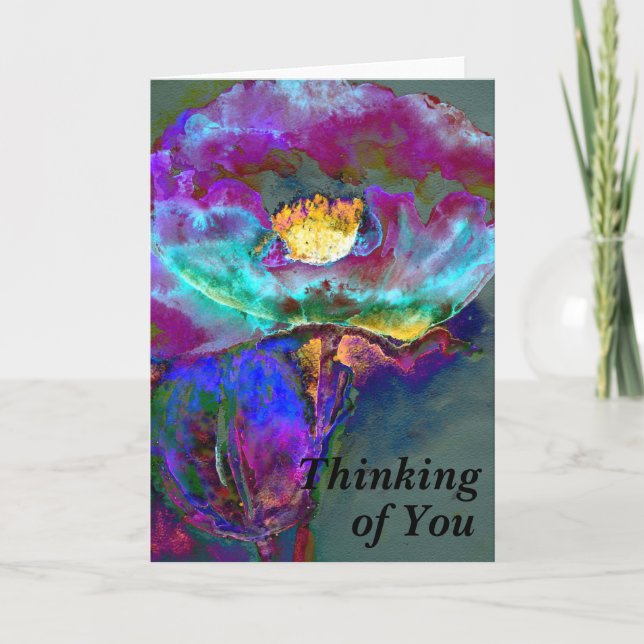 Romantic elegant purple teal flower painting card (Front)