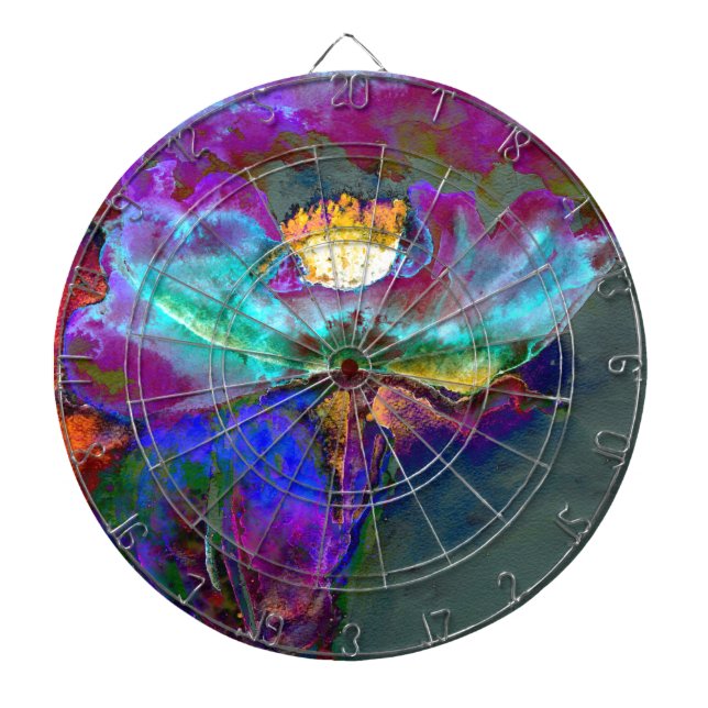 Romantic elegant purple teal flower painting dartboard (Front)
