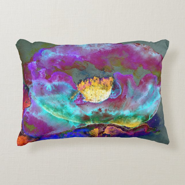 Romantic elegant purple teal flower painting decorative pillow (Front)