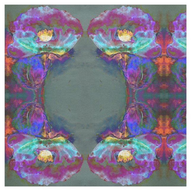 Romantic elegant purple teal flower painting fabric (Swatch)