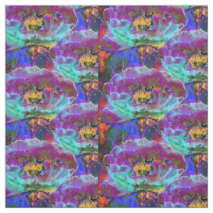 Romantic elegant purple teal flower painting fabric