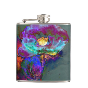 Romantic elegant purple teal flower painting hip flask