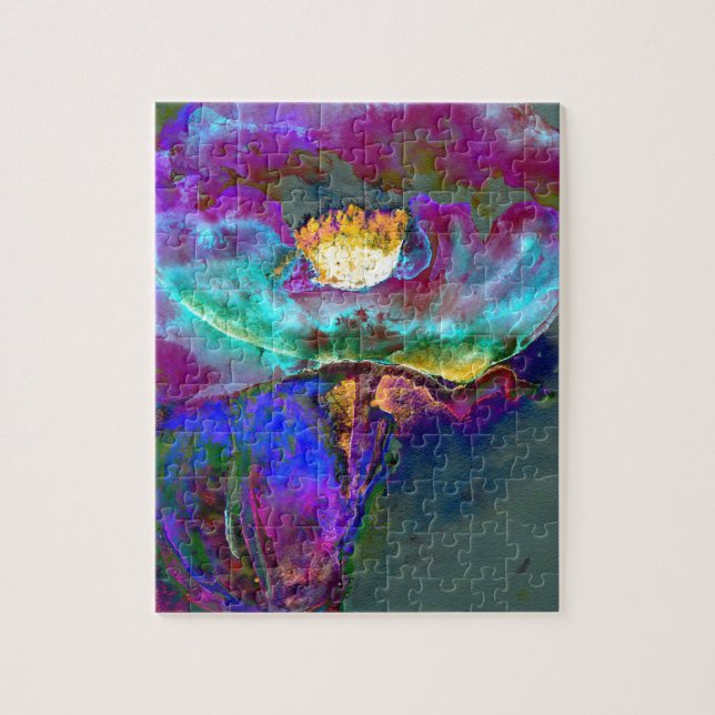 Romantic elegant purple teal flower painting jigsaw puzzle (Vertical)