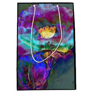 Romantic elegant purple teal flower painting medium gift bag