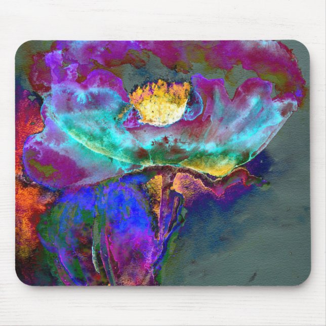 Romantic elegant purple teal flower painting mouse pad (Front)